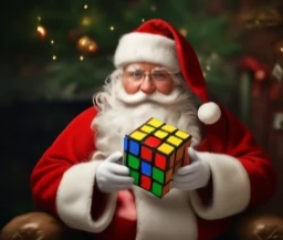 Santa claus con un cubo rubik en sus manos, Regala un Cubo rubik navidad