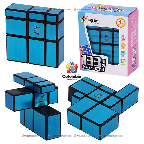 YuXin 1x3x3 Mirror Cube azul metalizado con piezas irregulares reflectantes