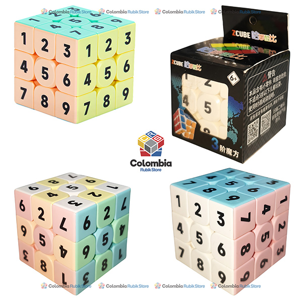 Z-Cube Numbers 3x3 Macaron cubo educativo con números impresos UV y colores pastel stickerless.