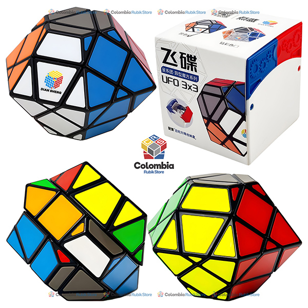 DianSheng UFO 3x3 V2 Tiles con forma de platillo volante, 14 caras visibles y tiles de colores incrustados.