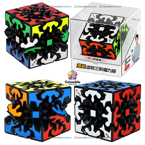 QiYi Gear Cube V2 3x3 Magnetic Tiled QiYi Gear 3x3 V2 Magnetic Tiled con 56 imanes, mecanismo de engranajes y cuerpo negro con tiles de colores.