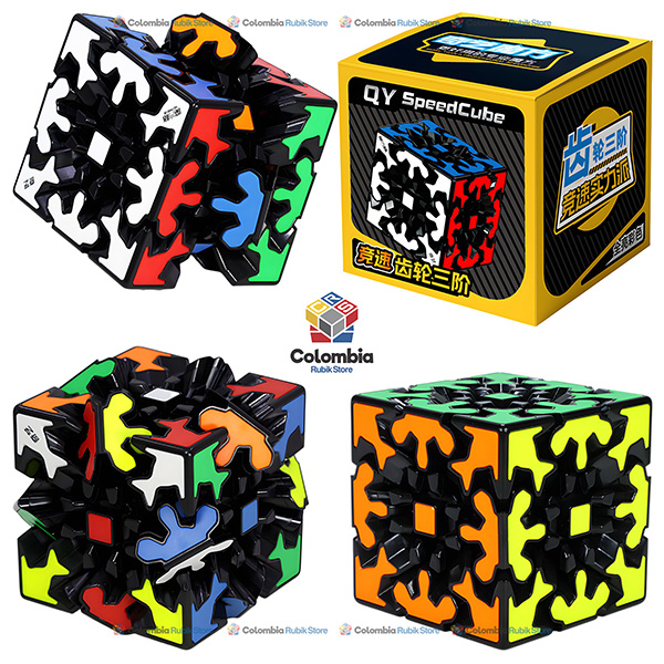 QiYi Gear 3x3 V2 Tiled con mecanismo de engranajes, cuerpo negro y tiles de colores para una resolución suave y estable.