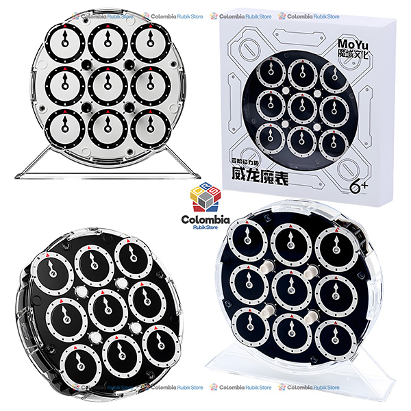 MoYu WeiLong Clock 4x4 Magnetic Negro con 156 imanes, diales ergonómicos y carcasa transparente